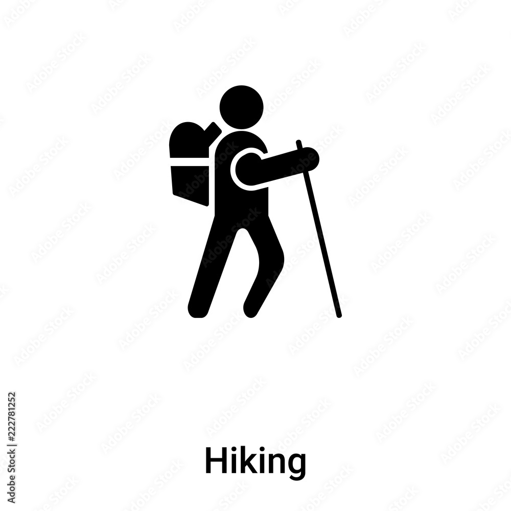 Hiking icon vector isolated on white background, logo concept of Hiking sign on transparent background, black filled symbol Hiking icon vector isolated on white background, logo concept of Hiking sign on transparent background, black filled symbol