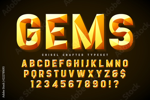 Crystal display font with facets, alphabet, letters and numbers