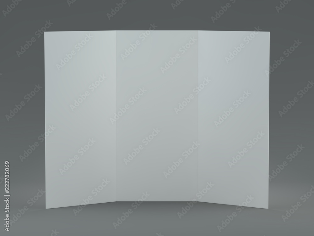 White template leaflet on gray background. Mockup. 3D render White template leaflet on gray background. Mockup. 3D render