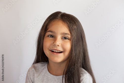 Happy laughing child girl. Healthy kid. Healthy teeth.