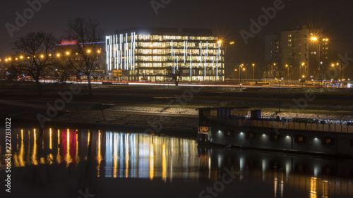 a bright office building by the river
