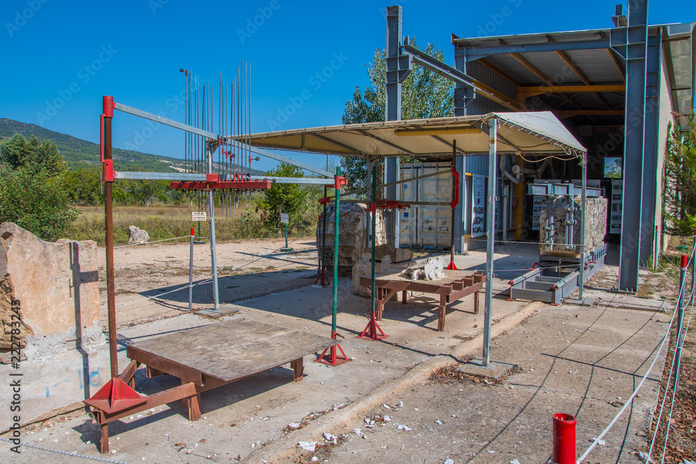 Archaeological site of Nemea in Greece. Area where the reconstruction procedures of the temple of Zeus are carried out Archaeological site of Nemea in Greece. Area where the reconstruction procedures of the temple of Zeus are carried out