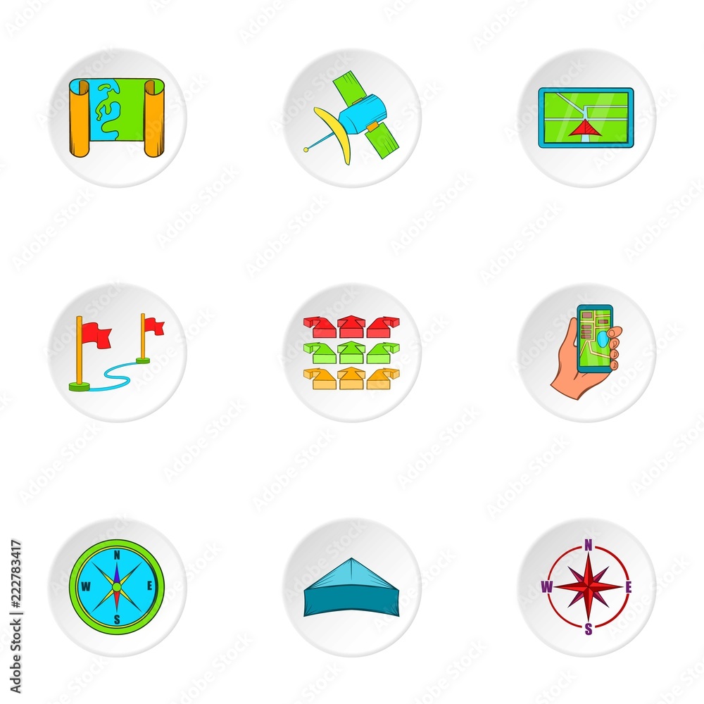 GPS icons set. Cartoon illustration of 9 GPS vector icons for web