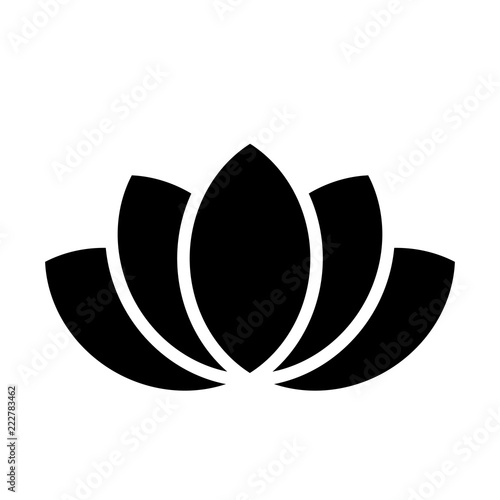 Lotus plant symbol. Spa and wellness theme design element. Flat black vector illustration.