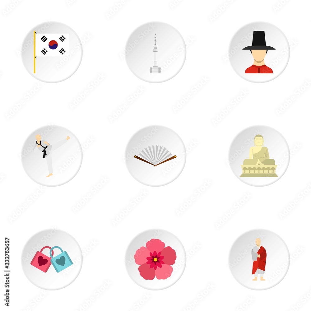 Stay in South Korea icons set. Flat illustration of 9 stay in South Korea vector icons for web