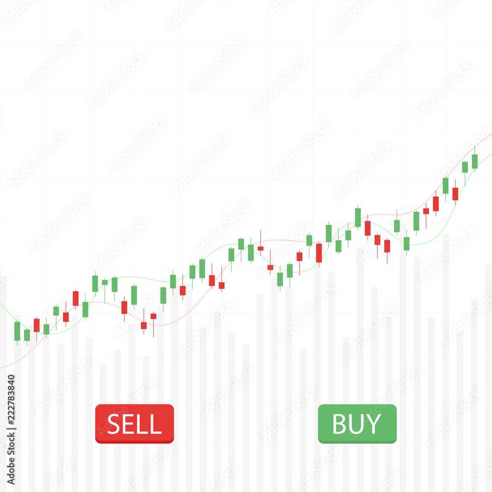Business candlestick chart with buy and sell buttons. Stock market and trade exchange vector concept. Illustration of business trader, finance stock market