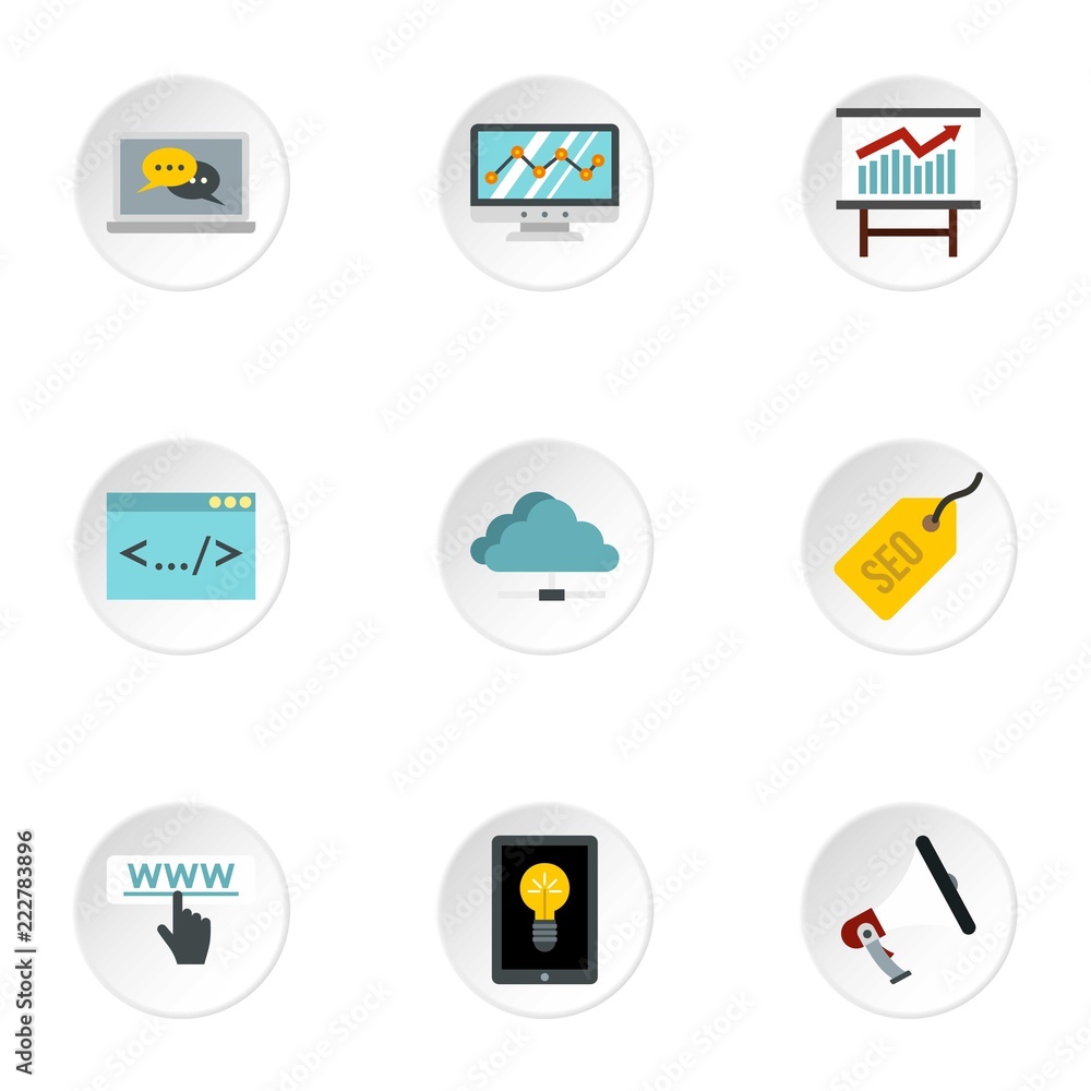 SEO icons set. Flat illustration of 9 SEO vector icons for web