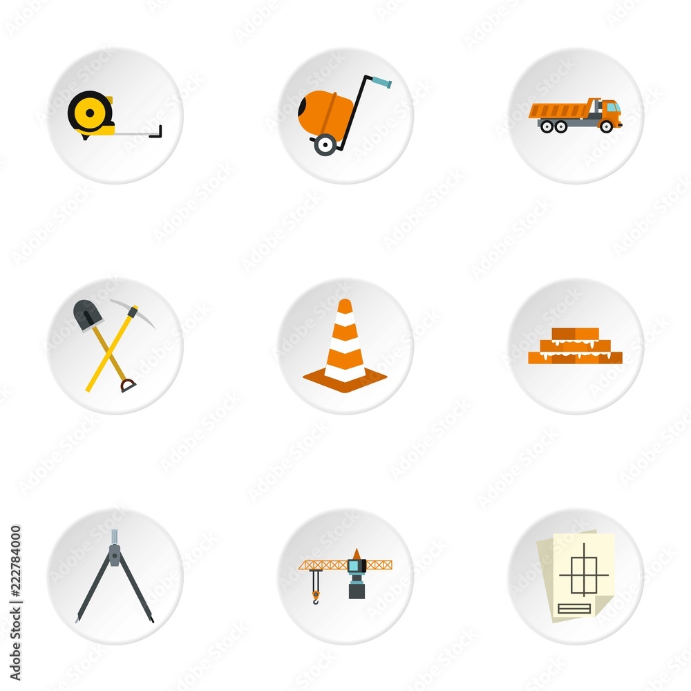 Construction icons set. Flat illustration of 9 construction vector icons for web Construction icons set. Flat illustration of 9 construction vector icons for web