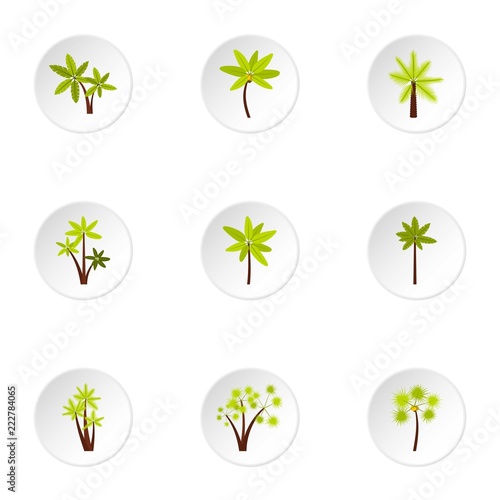 Green palms icons set. Flat illustration of 9 green palms vector icons for web