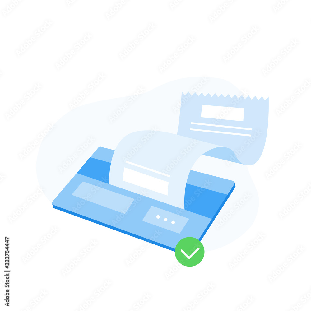 Discount card with check, payment by credit card a completed. Modern vector flat illustration Discount card with check, payment by credit card a completed. Modern vector flat illustration