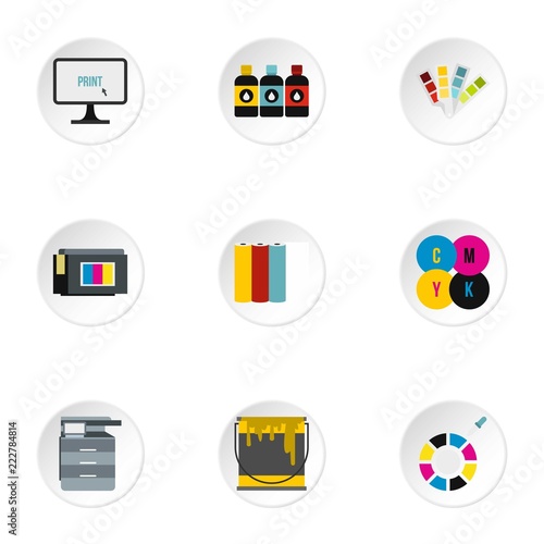 Printing in polygraphy icons set. Flat illustration of 9 printing in polygraphy vector icons for web