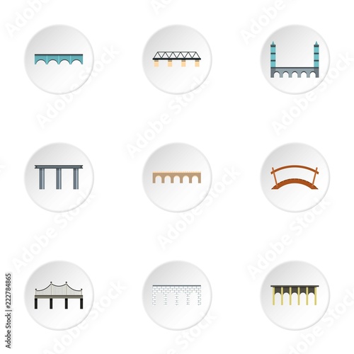 Types of bridges icons set. Flat illustration of 9 types of bridges vector icons for web