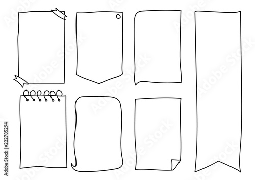 Set of Cute Hand drawn Doodle Banners and Ribbons isolated on white background for your Design. Bullet journal Ideas. Girly Stuff. Sticky Notes.