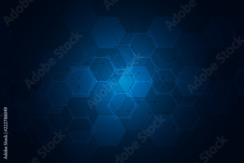 Abstract science and technology concept from hexagonal elements. Polygonal geometric design with hexagons pattern. Hi-tech digital background, vector illustration.
