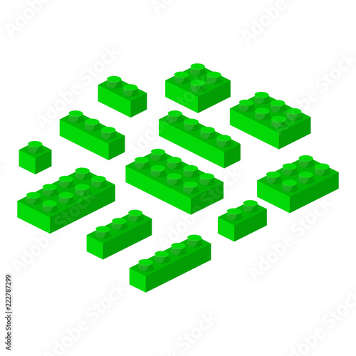 Isometric constructor blocks 3d preschool build cubic vector illustration.
