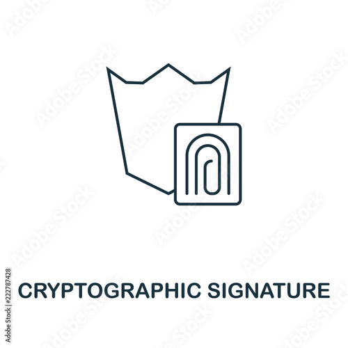 Cryptographic Signature outline icon. Monochrome style design from crypto currency icon collection. UI. Pixel perfect simple pictogram outline cryptographic signature icon. Web design, apps, software.