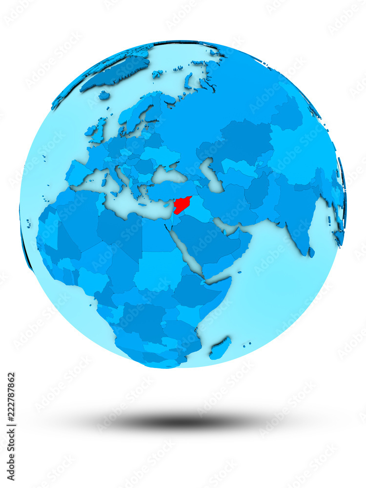 Obraz premium Syria on blue political globe