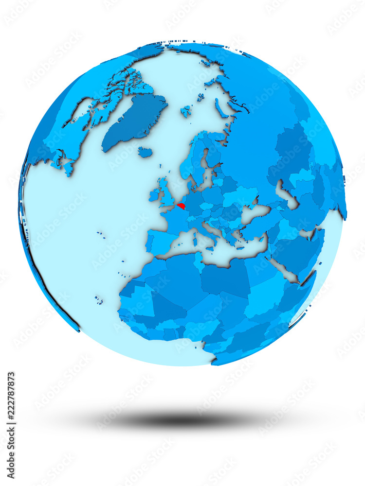 Belgium on blue political globe Belgium on blue political globe