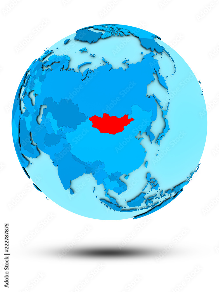 Mongolia on blue political globe Mongolia on blue political globe