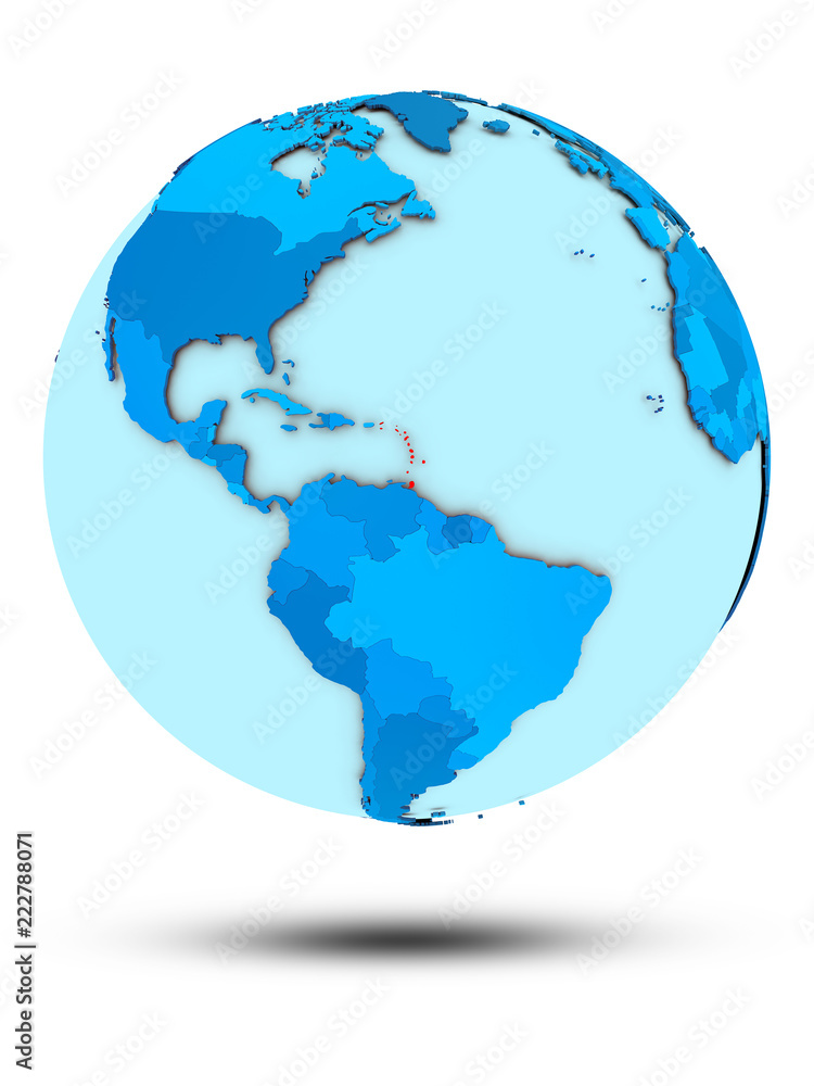 Caribbean on blue political globe