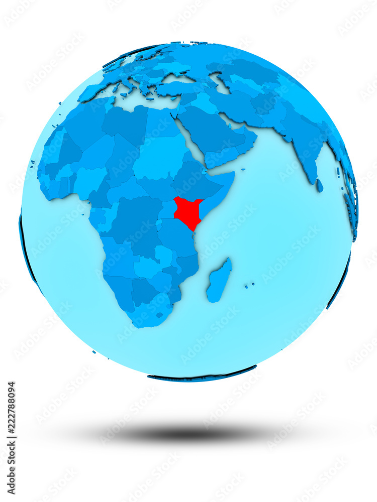 Obraz premium Kenya on blue political globe