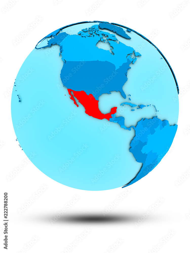 Mexico on blue political globe Mexico on blue political globe