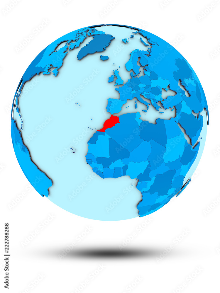 Obraz premium Morocco on blue political globe