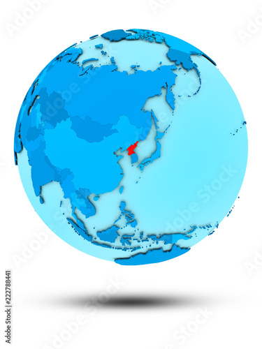 North Korea on blue political globe