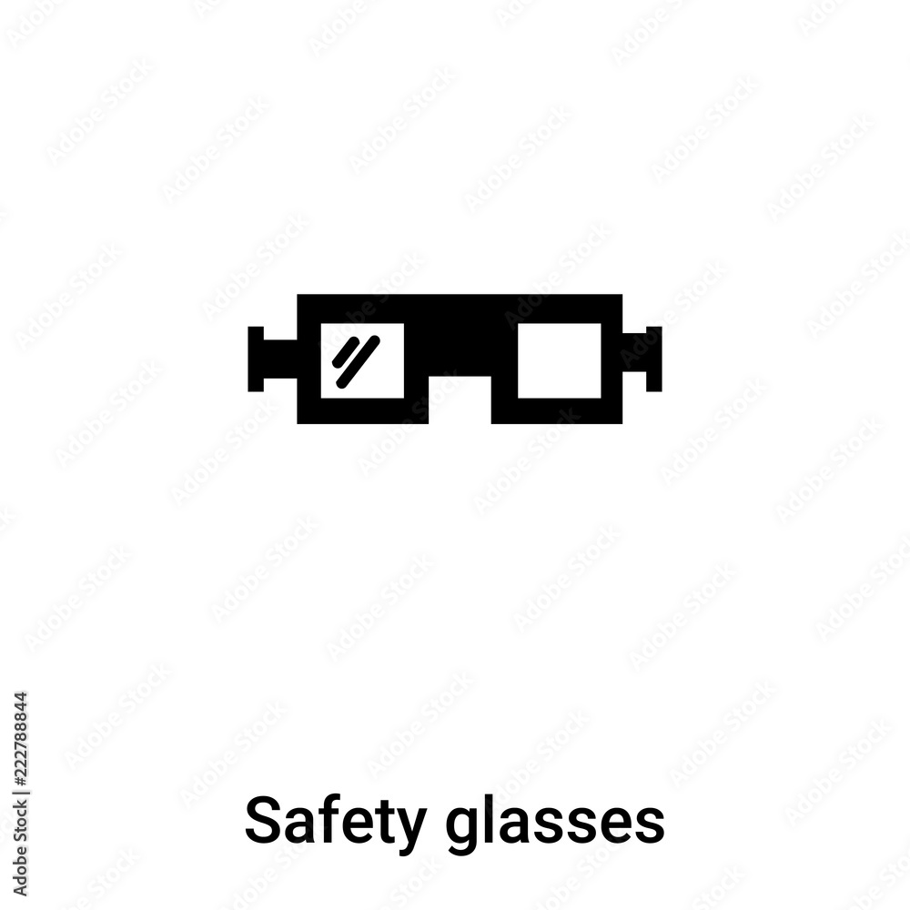 Safety glasses icon vector isolated on white background, logo concept of Safety glasses sign on transparent background, black filled symbol Safety glasses icon vector isolated on white background, logo concept of Safety glasses sign on transparent background, black filled symbol