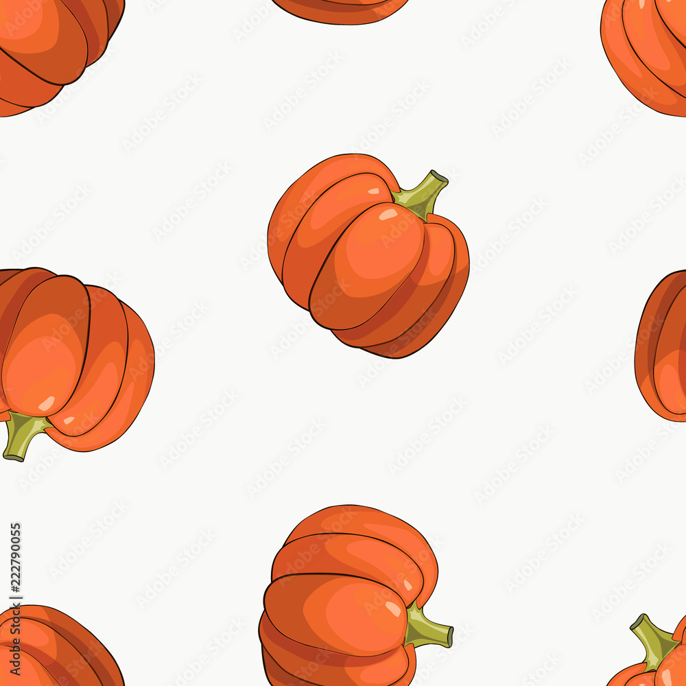 Pumpkin seamless pattern on white background. Colorful pattern.