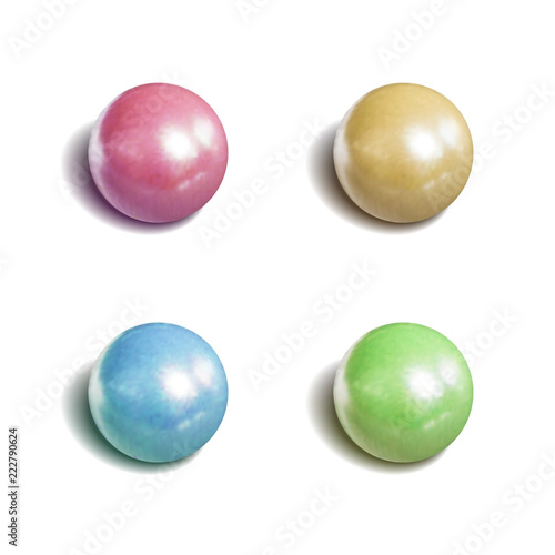 Vector Set of Realistic Spheres  Shiny Pearls  Luxury Stones with Shadows Isolated.