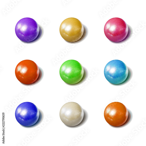 Vector Colorful Spheres Set, Dragee Candies, Photo Realistic Illustrations Collection.