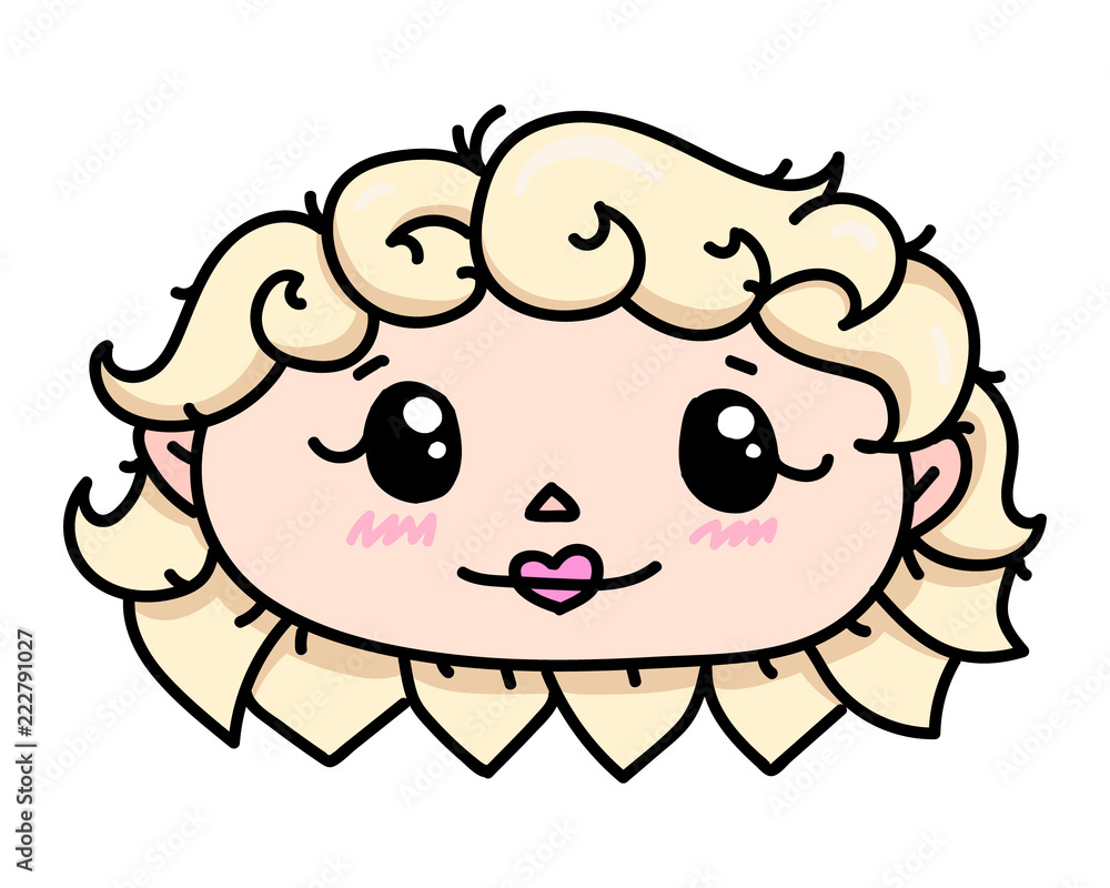 Cute Blonde Girl with Curly Hair. EPS 10 Vector Symbol for T-Shirt, Card, Sticker, Stripe and other Design. Cute Blonde Girl with Curly Hair. EPS 10 Vector Symbol for T-Shirt, Card, Sticker, Stripe and other Design.