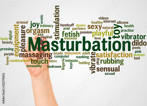 Masturbation word cloud and hand with marke concept photo