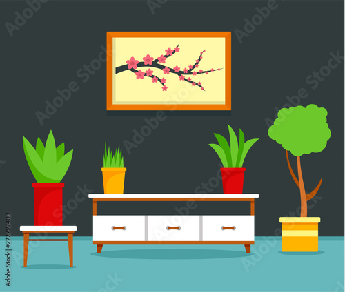 Japan living room concept background. Flat illustration of japan living room vector concept background for web design