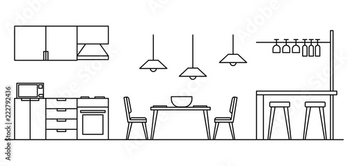 Modern kitchen concept background. Outline illustration of modern kitchen vector concept background for web design isolated on white background