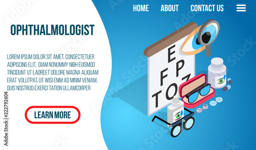 Ophthalmologist concept banner. Isometric banner of ophthalmologist vector concept for web, giftcard and postcard