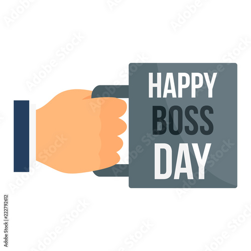 Happy boss day cup icon. Flat illustration of happy boss day cup vector icon for web design