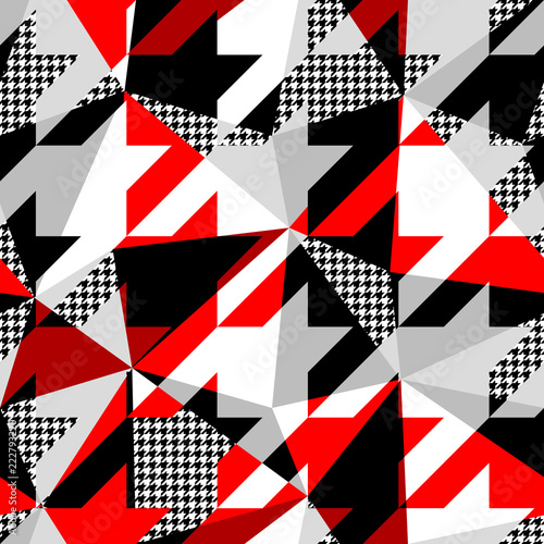 Seamless geometric pattern. Classic Hounds-tooth pattern in a patchwork collage style. Vector image.