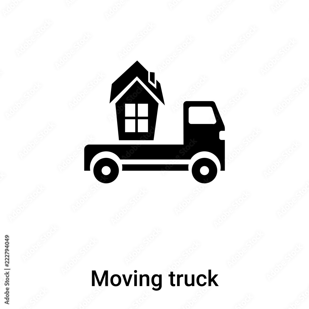 Moving truck icon vector isolated on white background, logo concept of Moving truck sign on transparent background, black filled symbol Moving truck icon vector isolated on white background, logo concept of Moving truck sign on transparent background, black filled symbol
