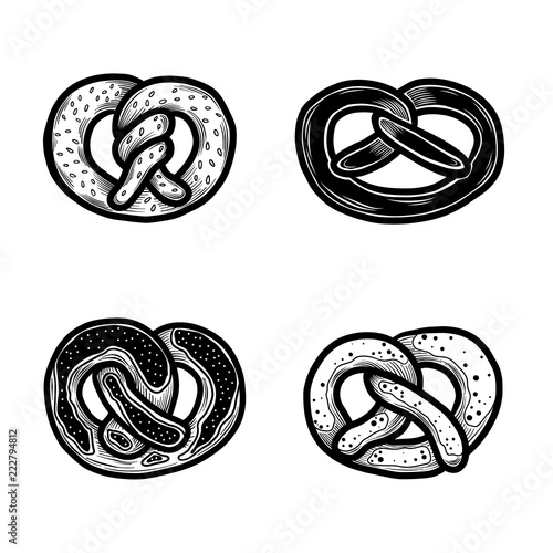 Pretzel icon set. Hand drawn set of pretzel vector icons for web design