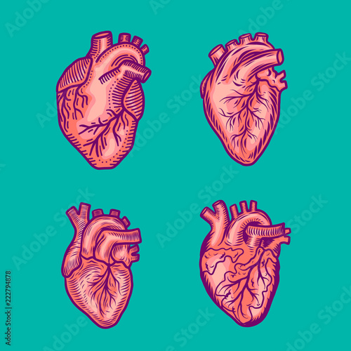 Red heart icon set. Hand drawn set of red heart vector icons for web design