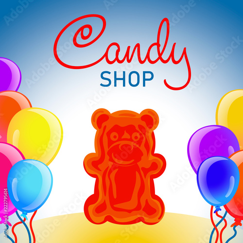 Jelly candy shop concept background. Cartoon illustration of jelly candy shop vector concept background for web design
