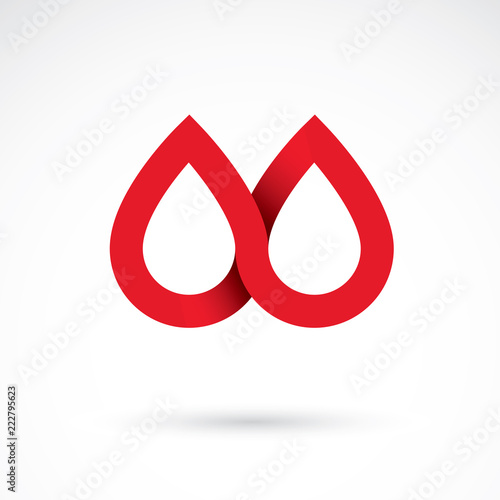 Vector red blood drop illustration isolated on white. Hematology theme, medical treatment design for use in medicine, rehabilitation or pharmacology.