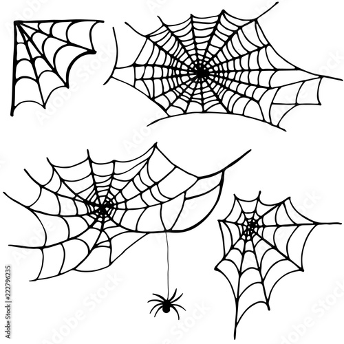 set of hand-drawn cobwebs, vector