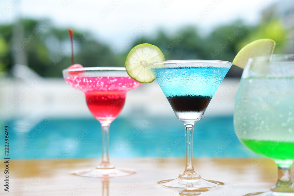 summer cocktails at swimming pool