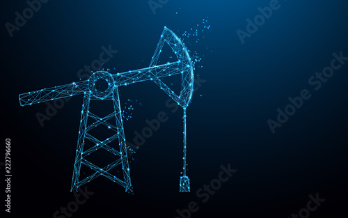 Oil pump form lines, triangles and particle style design. Illustration vector