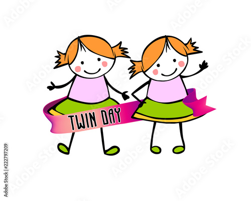 Twins day. Congratulation vector card