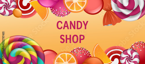 Sweet candy shop concept banner. Realistic illustration of sweet candy shop vector concept banner for web design