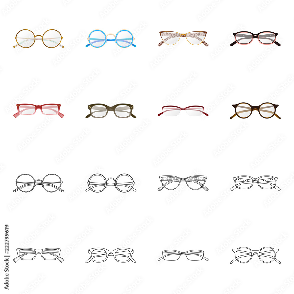 Isolated object of glasses and frame icon. Collection of glasses and accessory vector icon for stock. Isolated object of glasses and frame icon. Collection of glasses and accessory vector icon for stock.